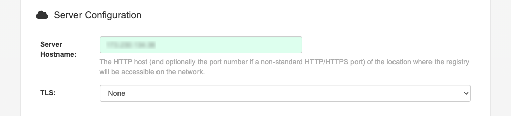 The Server Configuration section of the Project Quay setup screen.