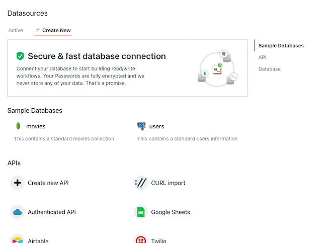 Datasource creation prompt for the example application