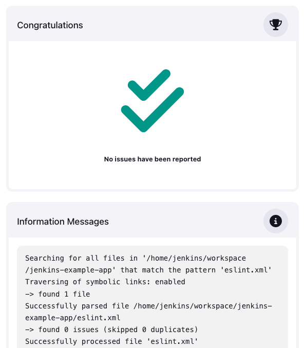 Example output from the code analysis portion of the Jenkins pipeline